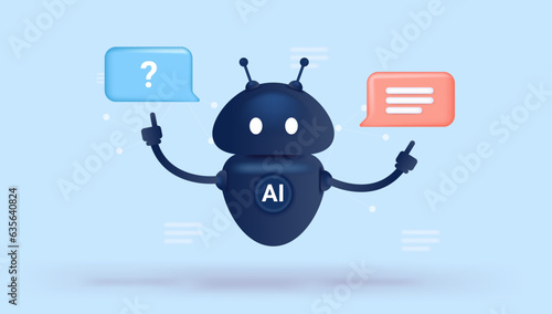 Ai chat - Artificial intelligence robot character answering question and having conversation. Vector illustration