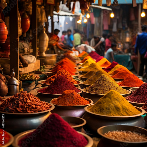 Fotografiet Inside Indian spice market. Colorful food photography.