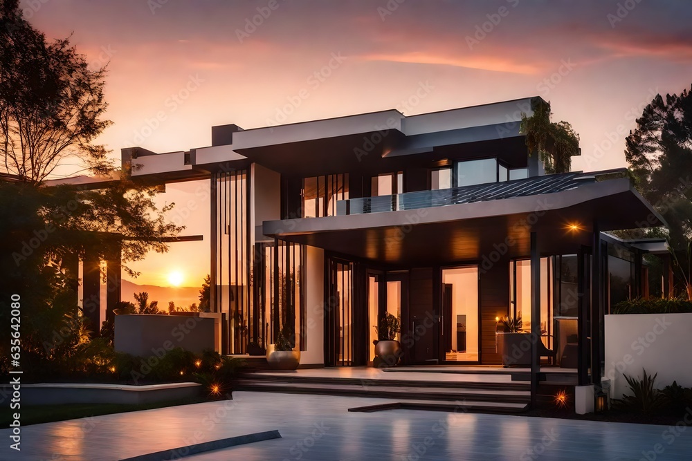 New construction home exterior with contemporary house plan features ...