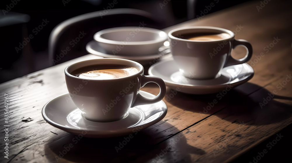 Isolated cup of hot coffee on black background. Generative AI technology. Isolated cup of hot coffee on black background. Generative AI technology.