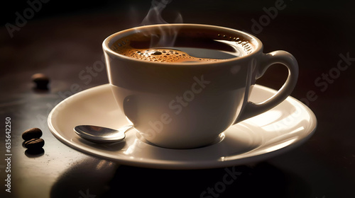 Isolated cup of hot coffee on black background. Generative AI technology.