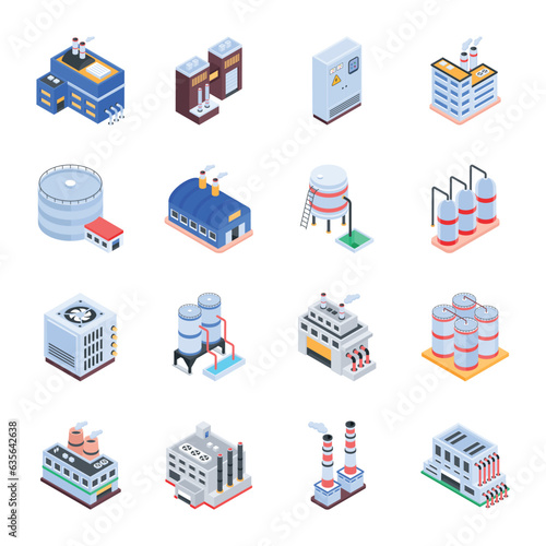 Bundle of Factory Production Isometric Icons 

