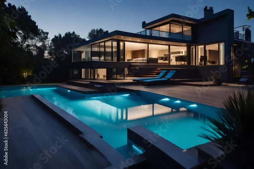 Modern villa with pool, night scene © Ghulam