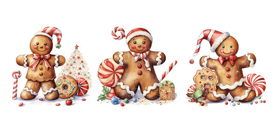 Gingerbread man cookie. PNG watercolor illustration. Ai generated image.