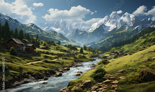 Natural mountain landscape, river flow between mountains on a summer day. © Andreas