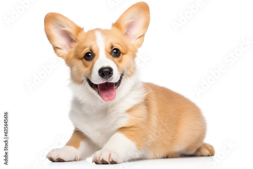 Irresistibly cute corgi puppy on white background. Perfect for pet lovers and charming animal-themed visuals. © vefimov