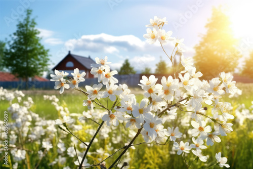 Breathtaking view capturing the beauty of the sun shining over a field of vibrant spring flowers. Ideal for nature, serenity, and seasonal visuals.