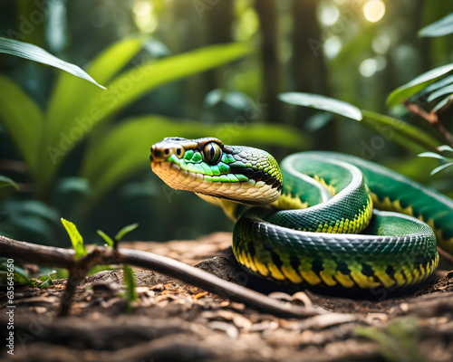 close up of a tropical snake in a jungle - generative ai