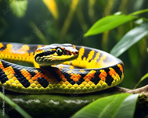 close up of a tropical snake in a jungle - generative ai