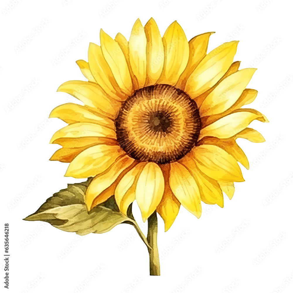 Naklejka premium Yellow watercolor sunflower isolated