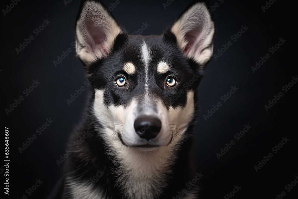 Obraz premium A dog looking at camera with black background