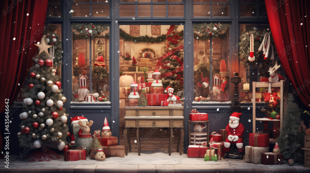 Christmas gift shop with decoration. Generative AI