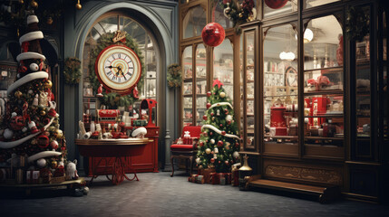 Christmas gift shop with decoration. Generative AI