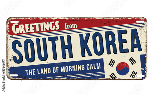 Greetings from South Korea vintage rusty metal sign