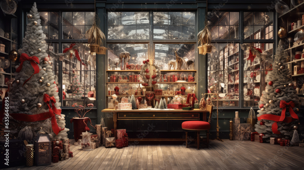 Obraz premium Christmas gift shop with decoration. Generative AI