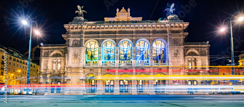 Vienna city at night, famous State Opera House building, Austria photo