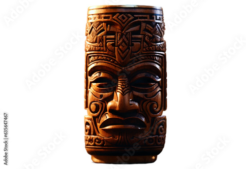Polynesian culture, wooden tiki mask isolated on transparent background png 