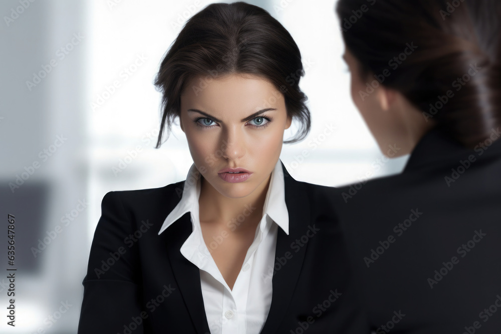 business woman looks angry to a co worker in the office business woman looks angry to a co worker in the office