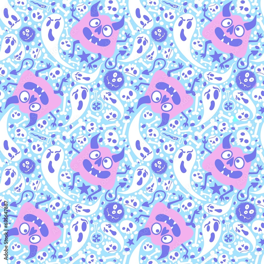 Halloween monsters seamless pumpkins and ghost and bones pattern for wrapping paper and fabrics and linens Halloween monsters seamless pumpkins and ghost and bones pattern for wrapping paper and fabrics and linens