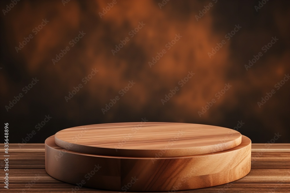 wood podium pedestal for product presentation on a warm red wood sauna ambience commercial mockup wood podium pedestal for product presentation on a warm red wood sauna ambience commercial mockup