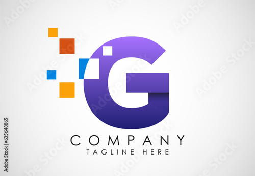 English alphabet with data pixel. Creative technological modern data pixel logo