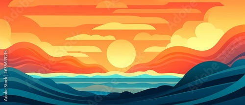 Background maze ocean  waves  sun  clouds  with parallel lines illustration