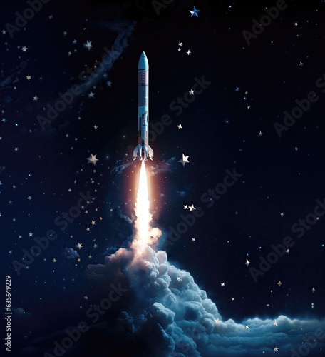 Rocket taking off into the night sky
