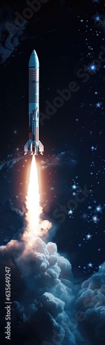 Rocket flying high in the sky. 3d illustration