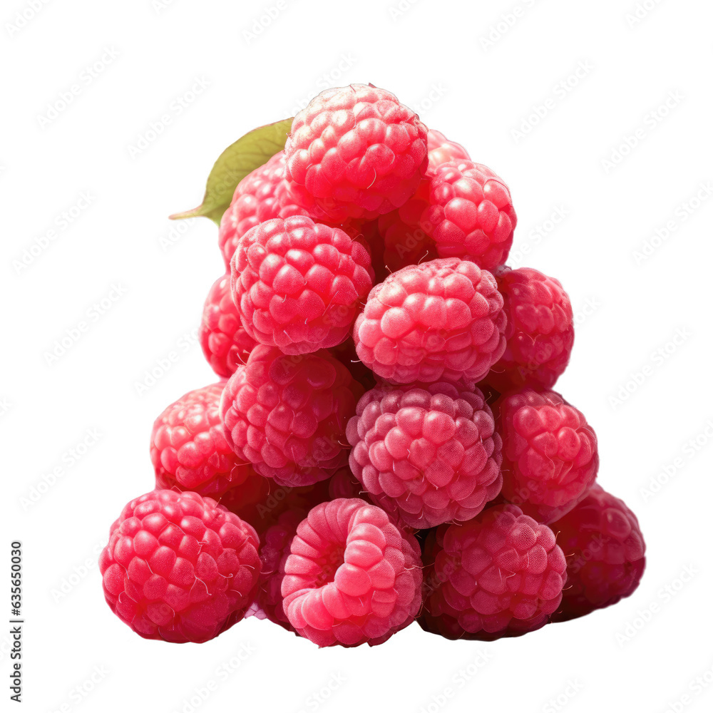 Stack of fresh raspberries against transparent background Stack of fresh raspberries against transparent background