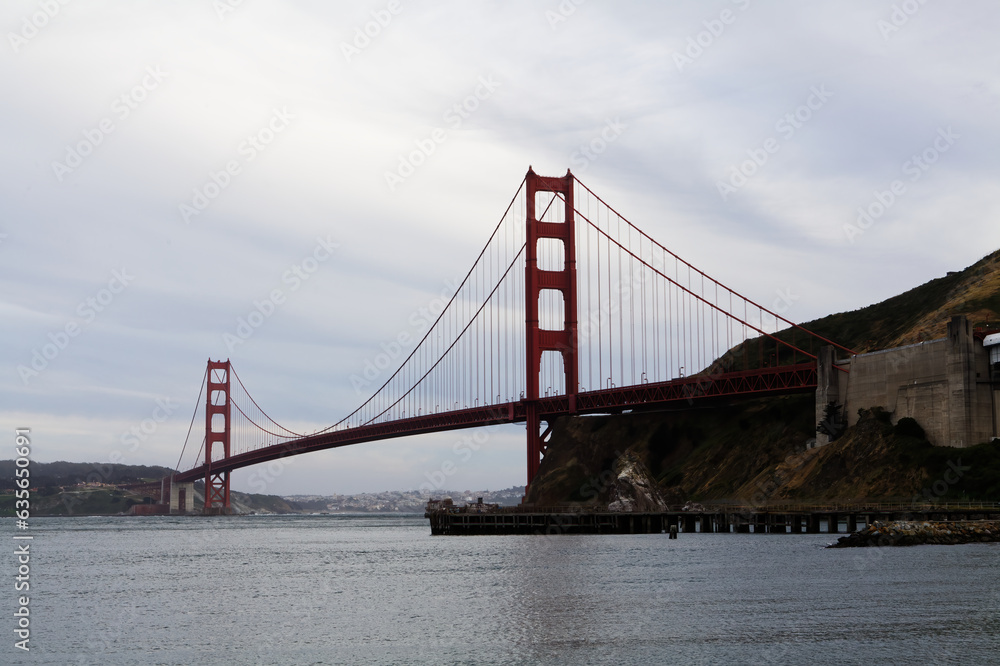 Golden Gate Bridge From Marin With Overcast Sky