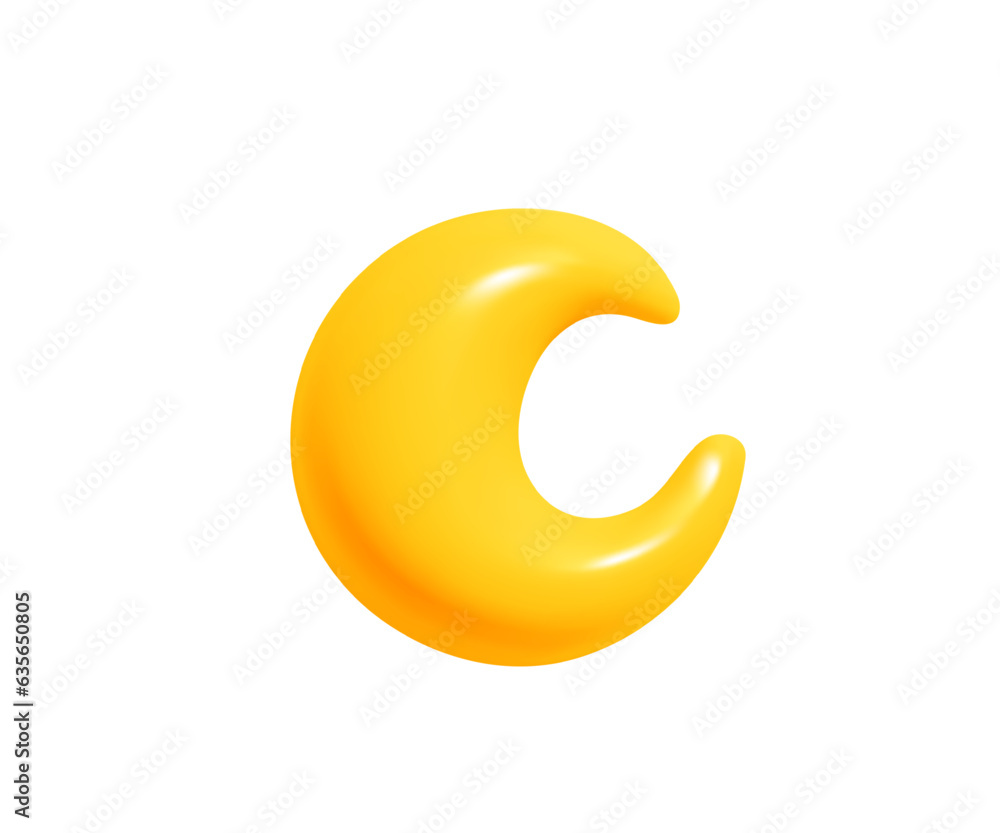 3d cartoon yellow crescent isolated. Moon weather icon. Vector childish illustration 3d cartoon yellow crescent isolated. Moon weather icon. Vector childish illustration
