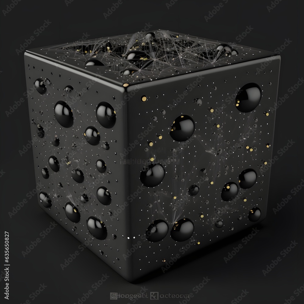 Black cube from small spheres on black bsckground Black cube from small spheres on black bsckground