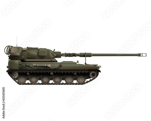 AHS Krab in realistic style. Polish self-propelled artillery. Polish weapons. Poland army. Military armored vehicle. Detailed colorful vector illustration isolated on white background.