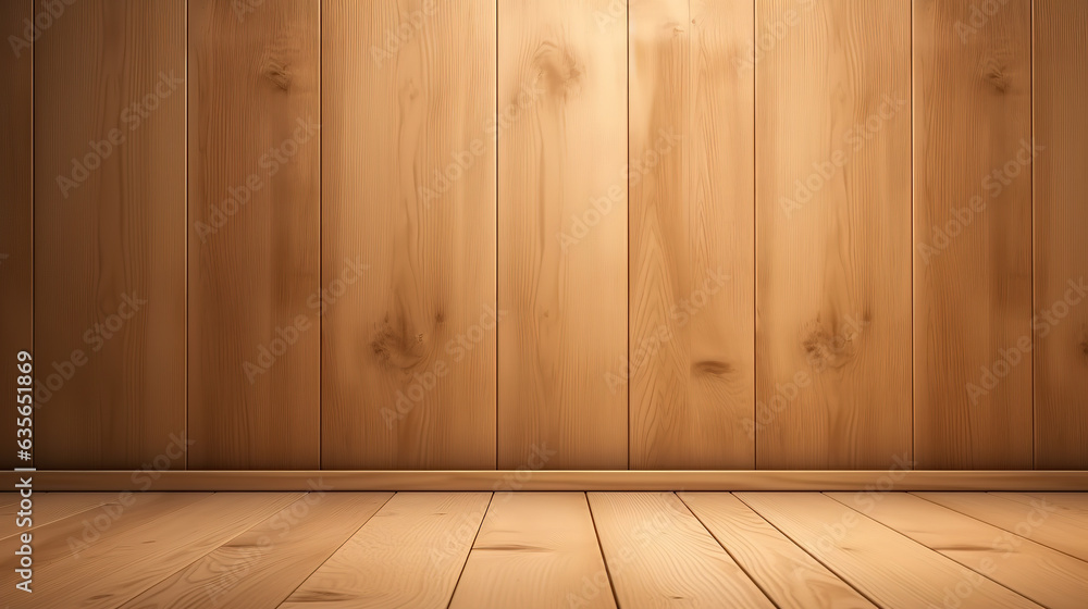 Naklejka premium Oak Wood Platform Or Floor Blank With Wooden Wall 