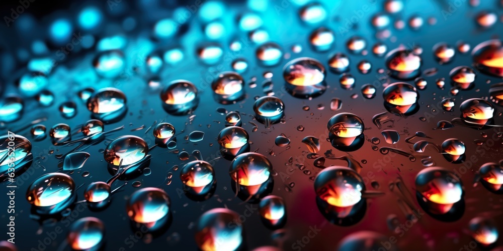 water drops on a glass metal chrome background