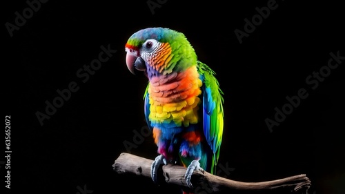 Cute realistic pastel rainbow colored paint Parrot with curly fur background