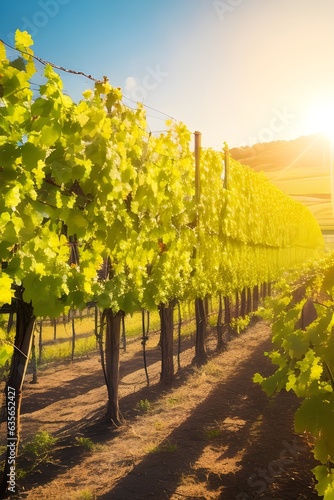 A majestic, sweeping view of grapevines, 
