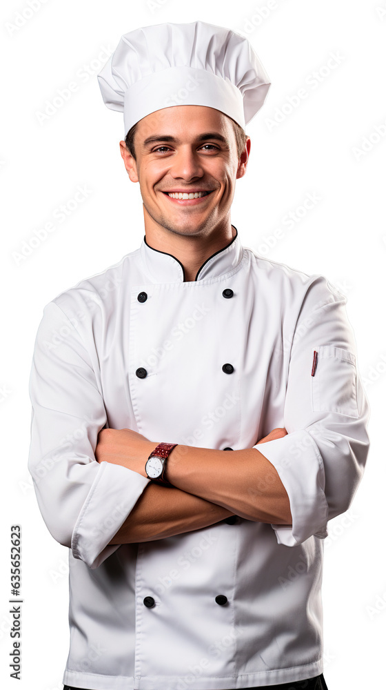 Happy chef in a cap and uniform on a transparent background. Design ai