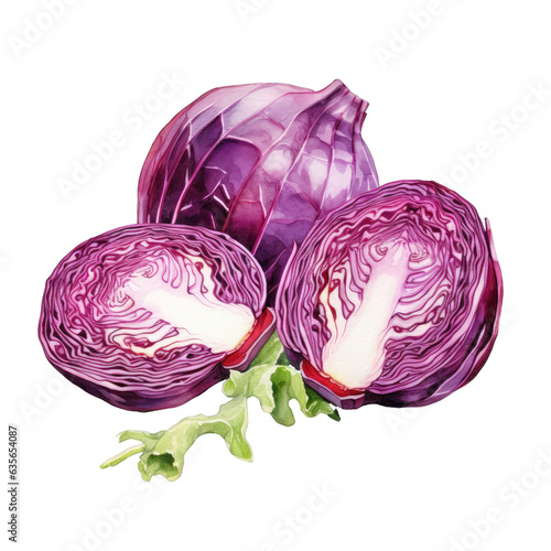 Sketching red cabbage and painting watercolor vegetables