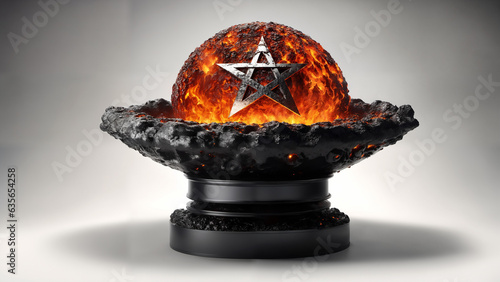 Magma ball in Lava stone bowl, with metal Pentagram