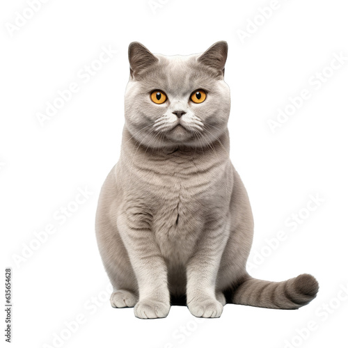 Grey British shorthair cat on transparent background alone