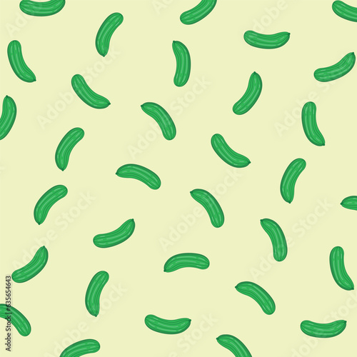 Vector drawing of a cucumber pattern isolated on a green background accompanied by an illustration
