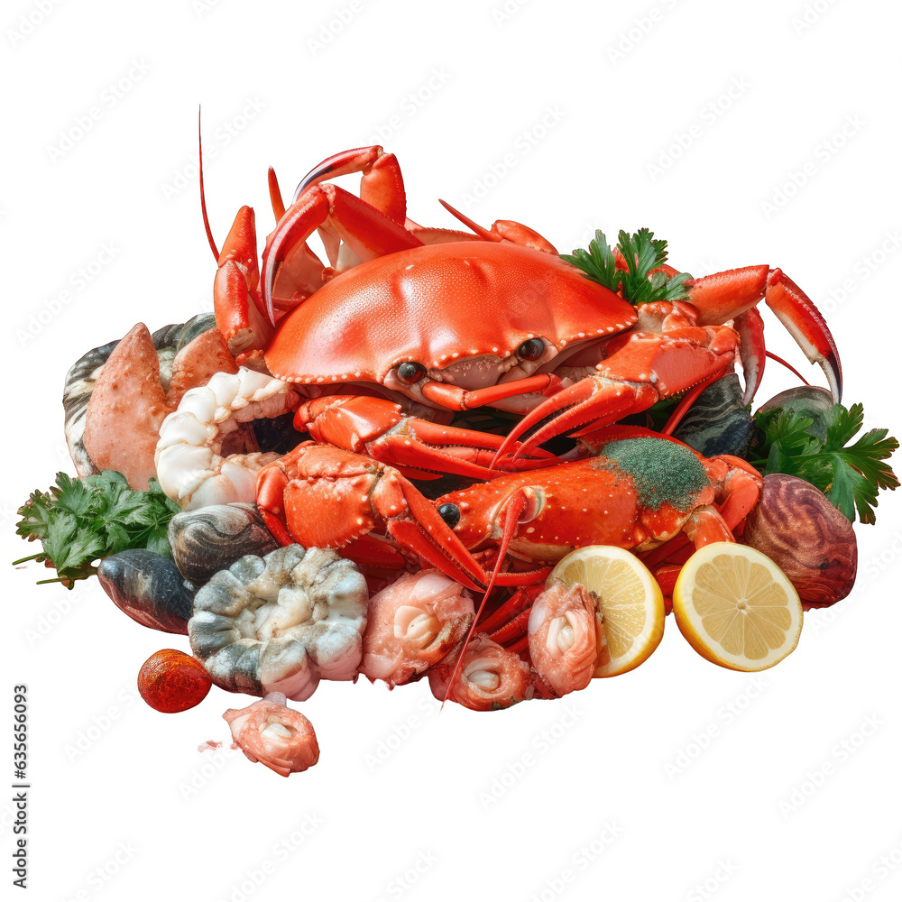 Seafood with astaxanthin iodine zinc transparent background and copy