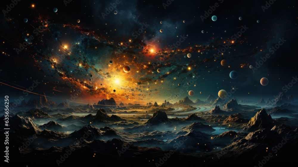 Surreal Solar System: A Celestial Canvas of Wonders and Imagination. Generative AI