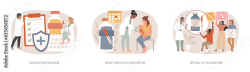 Mandatory immunization isolated concept vector illustration set. Vaccination program for Infant and child, refusal of vaccination, childhood infectious diseases, public healthcare vector concept.