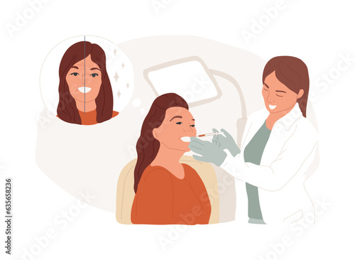 Beauty injection isolated concept vector illustration. Beauty procedure, hyaluronic filler and collagen, woman face lifting, anti age treatment, aesthetic medicine, eye wrinkle vector concept.