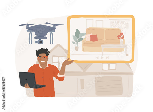 Real estate video tour isolated concept vector illustration. Real estate marketing, online streaming drone video, promotional shooting, open house, full-motion walk-through vector concept.