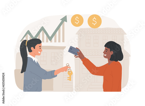 Property market isolated concept vector illustration. Housing market, supply and demand for houses, real estate agent, buying property, growth chart, apartment price, for sale vector concept.