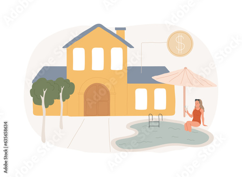 Private residence isolated concept vector illustration. Single family residence home, private entity town house, housing type, surrounding land ownership, real estate market vector concept.