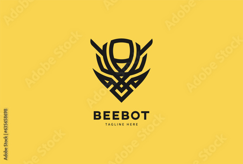 Bee Bot logo. bee head in robot style design inspiration. flat design logo template. vector illustration